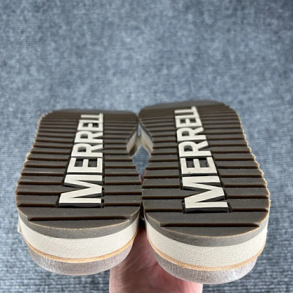 Merrell Sandals Womens 10 Juno Wrap Toe Loop Slip On Slides Taupe Moon Leather